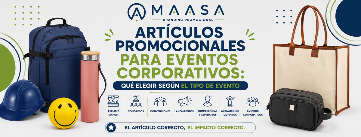 Artículos promocionales para eventos corporativos y ferias empresariales.