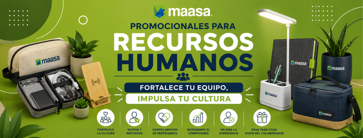 Promocionales para Recursos Humanos con artículos corporativos personalizados para fortalecer la cultura organizacional y la experiencia del colaborador.