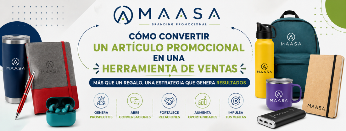 Artículos promocionales personalizados como herramientas de ventas y generación de prospectos.