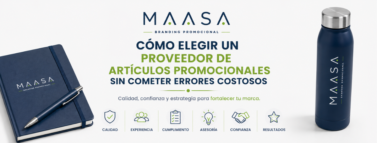 Banner sobre cómo elegir un proveedor de artículos promocionales para empresas con enfoque en branding promocional y calidad.