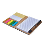 Libreta de curpiel personalizada con bolígrafo ecológico y notas adheribles de colores para empresas.