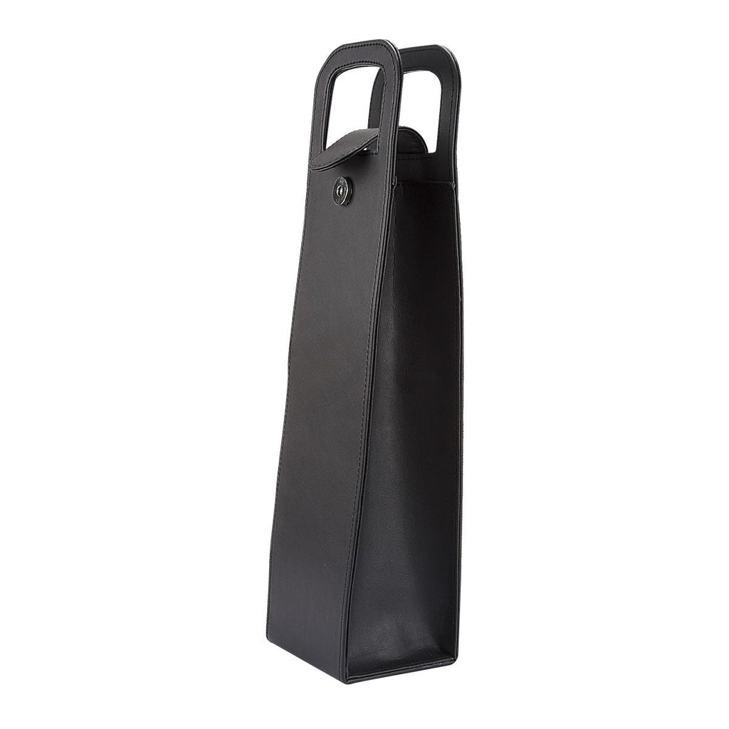 Bolsa de curpiel para botella de vino con asas y broche imantado personalizada para regalos corporativos.