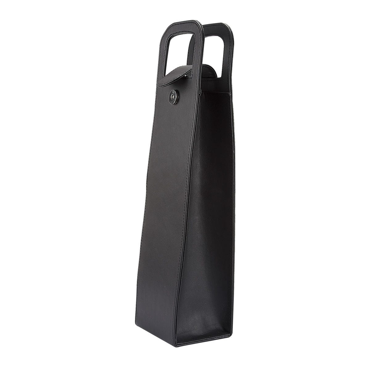 Bolsa de curpiel para botella de vino con asas y broche imantado personalizada para regalos corporativos.