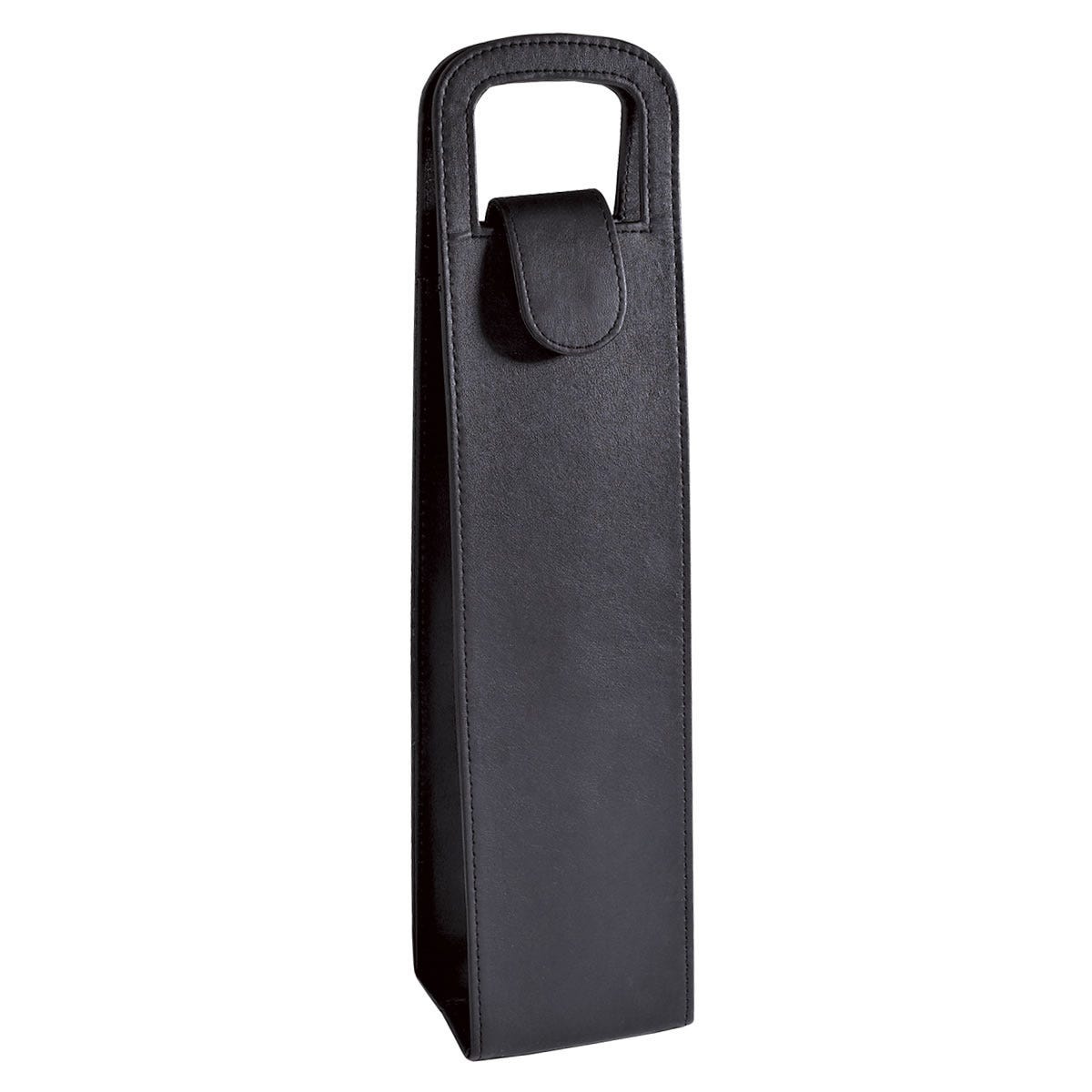 Bolsa de curpiel para botella de vino con asas y broche imantado personalizada para regalos corporativos.