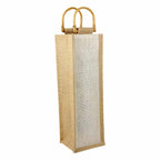 Bolsa de yute para botella de vino con asas de madera personalizada para regalos corporativos.
