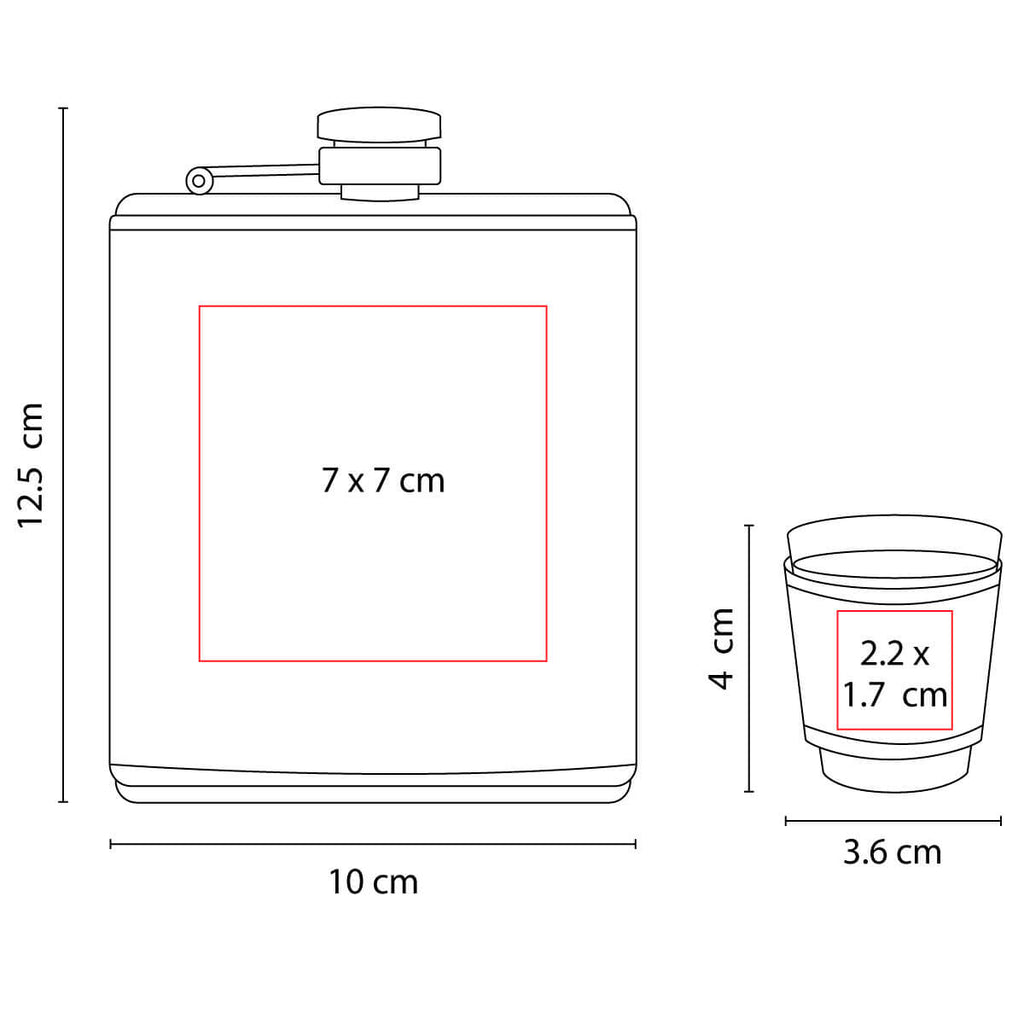 Set de licorera de acero inoxidable con vasos metálicos y caja de regalo personalizado para empresas.