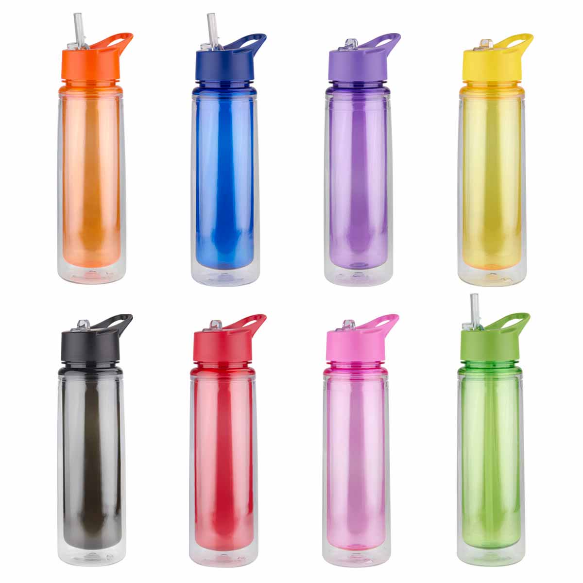 Cilindro personalizado de doble pared de 610 ml con popote, tapa de rosca y asa para empresas.