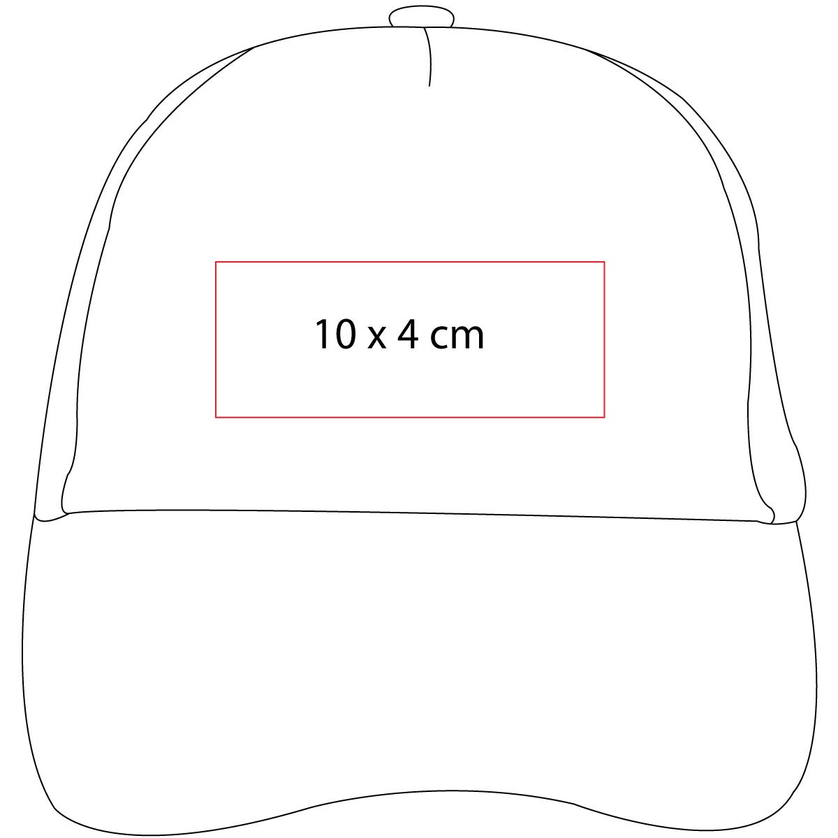 Gorra personalizada de 5 gajos con malla trasera, broche ajustable y personalización para empresas.