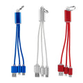 Cable cargador multi conector personalizado compatible con USB, micro USB, tipo C y 8 pin para empresas.
