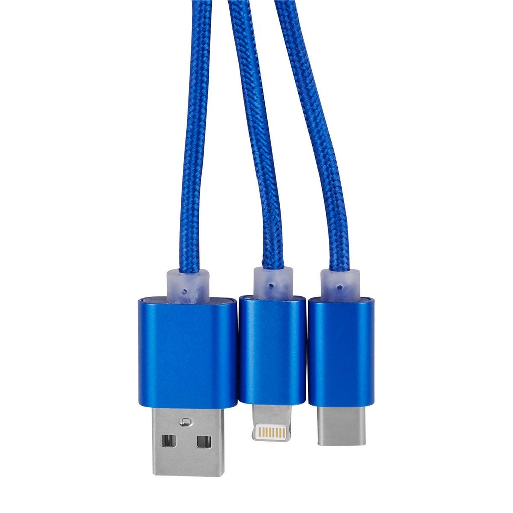 Cable cargador multi conector personalizado compatible con USB, micro USB, tipo C y 8 pin para empresas.