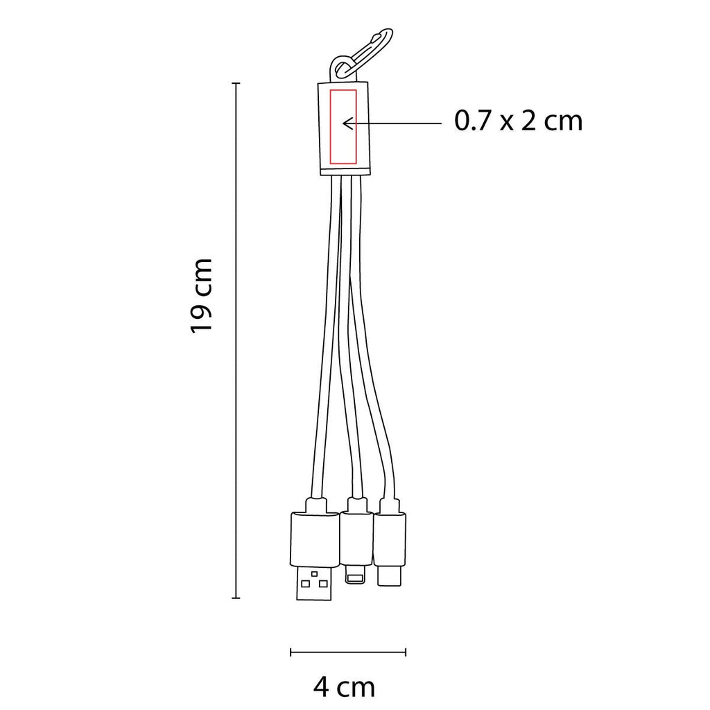 Cable cargador multi conector personalizado compatible con USB, micro USB, tipo C y 8 pin para empresas.