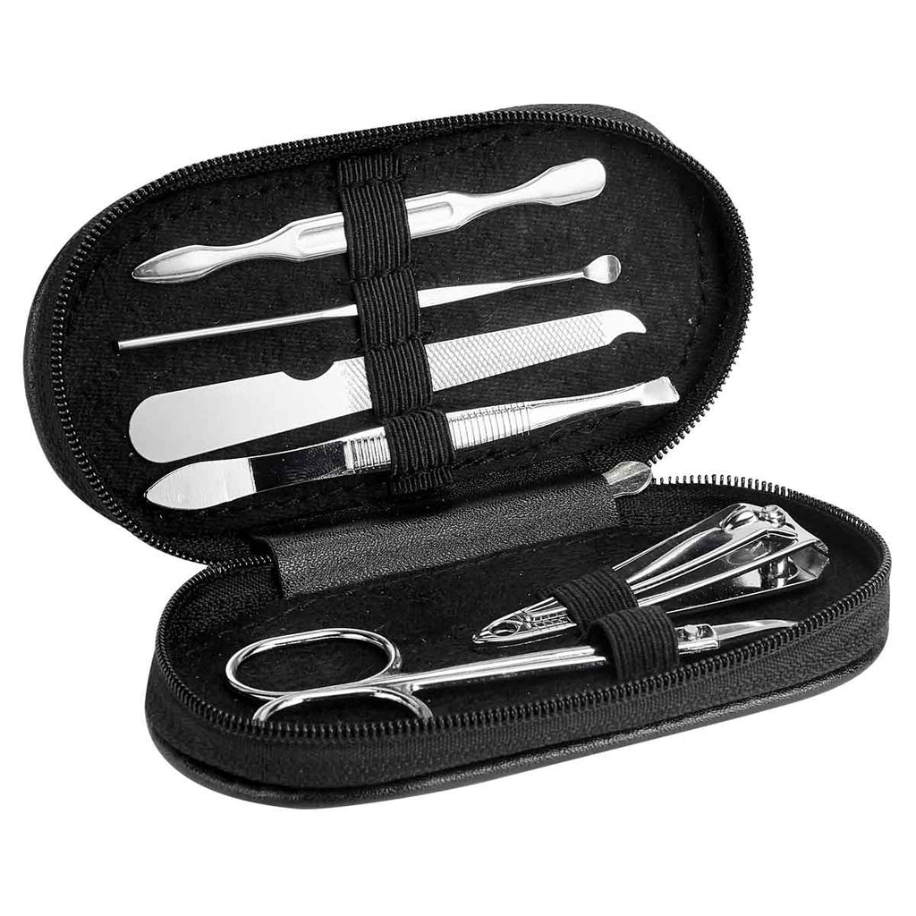 Set de manicure de seis accesorios en estuche de curpiel personalizado para empresas y marcas de belleza.