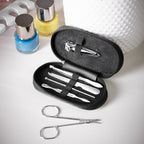Set de manicure de seis accesorios en estuche de curpiel personalizado para empresas y marcas de belleza.