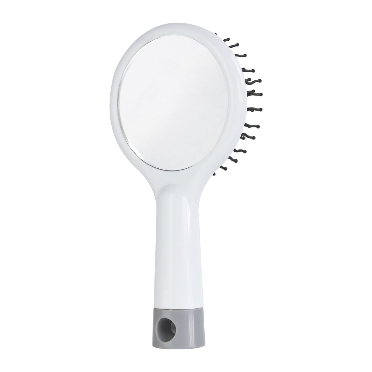 Cepillo para cabello anti-frizz con masajeador y espejo integrado, personalizado para marcas de belleza.