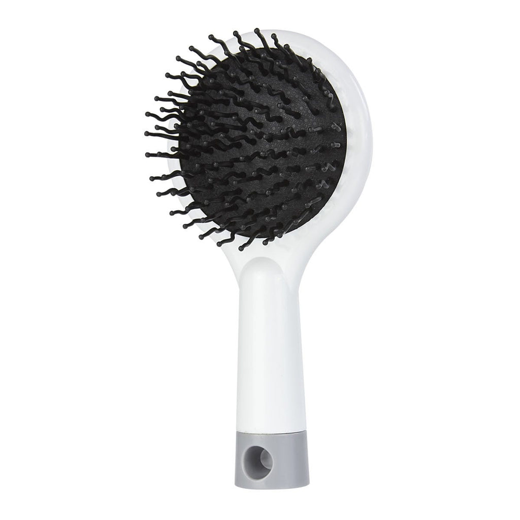 Cepillo para cabello anti-frizz con masajeador y espejo integrado, personalizado para marcas de belleza.