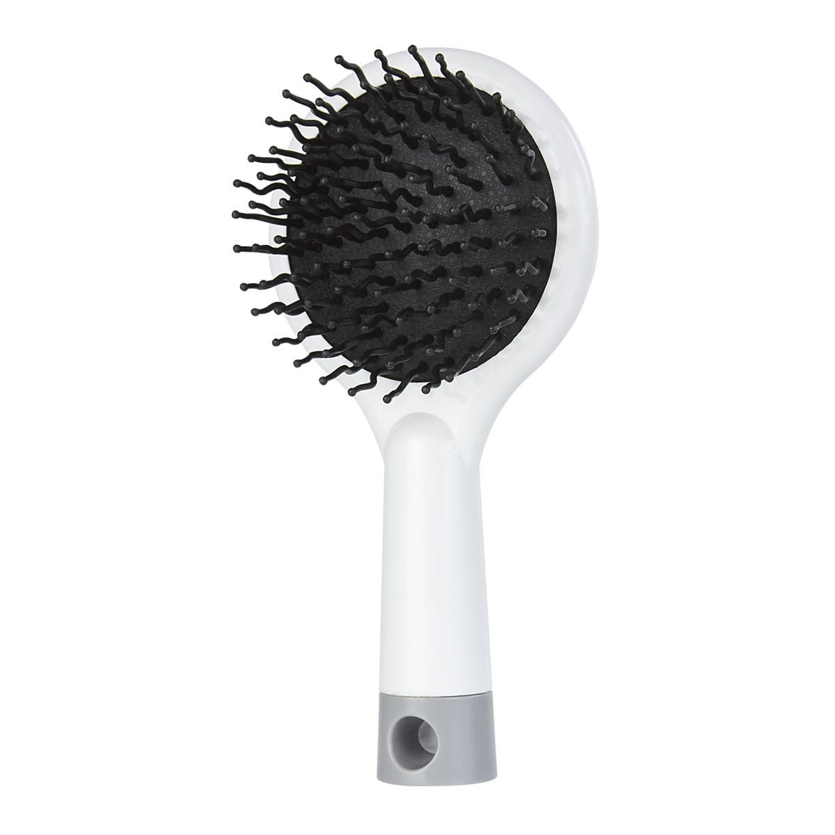 Cepillo para cabello anti-frizz con masajeador y espejo integrado, personalizado para marcas de belleza.
