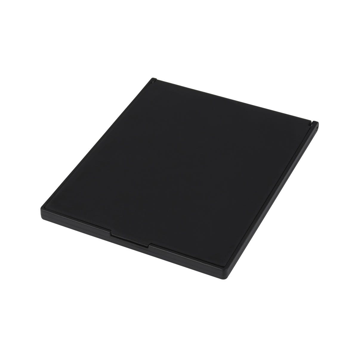 Espejo rectangular de bolsillo con tapa abatible que funciona como base, personalizable para marcas de belleza.