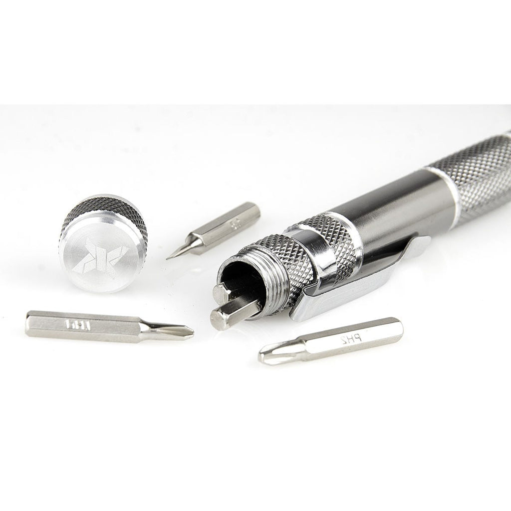 Desarmador de bolsillo de metal con 8 puntas intercambiables personalizado para empresas.