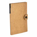 Libreta ecológica personalizada con bolígrafo, notas adhesivas y banderillas de colores para empresas.