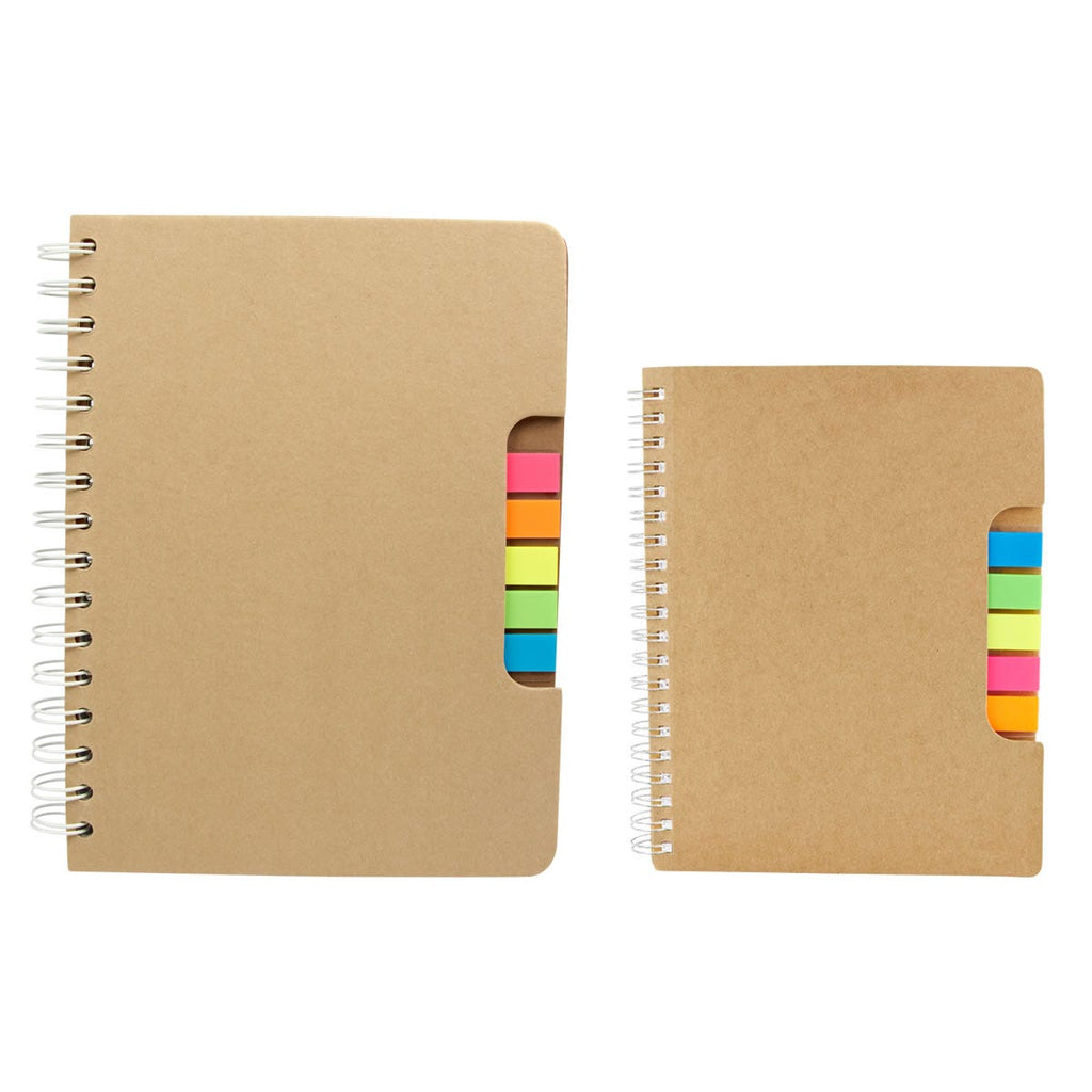 Libreta ecológica personalizada con 100 hojas, bolígrafo y banderillas de colores para empresas.