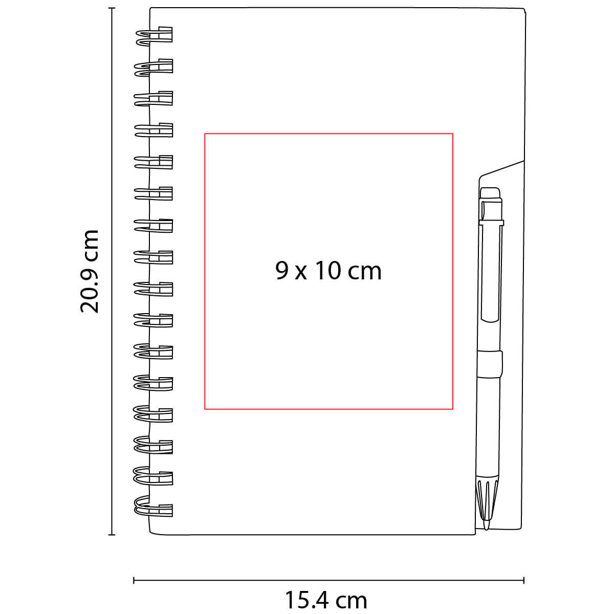 Libreta de papel reciclado personalizada con bolígrafo ecológico y espiral metálico para empresas.