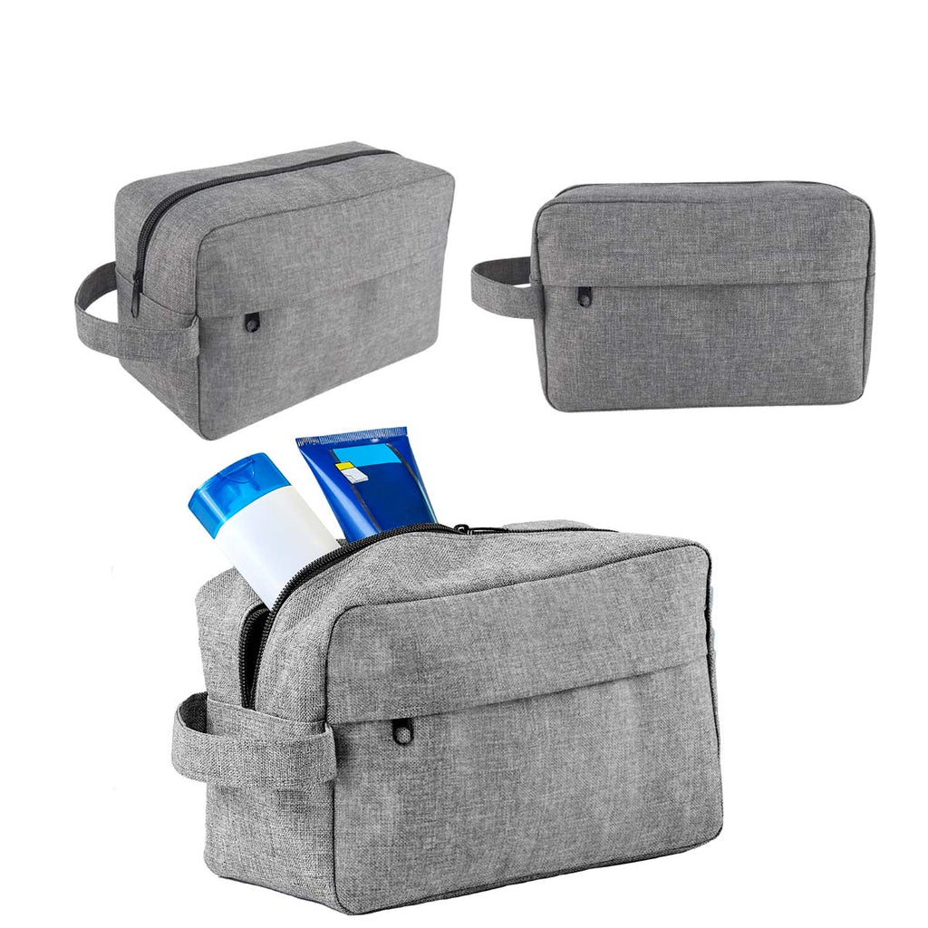 Neceser de viaje de poliéster personalizado con asa y compartimentos con cierre para empresas.