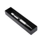 Bolígrafo ejecutivo de acero inoxidable personalizado con mecanismo twist y estuche para empresas.