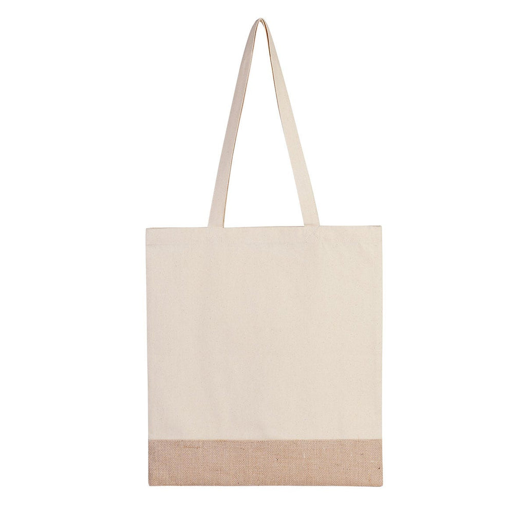 Bolsa ecológica personalizada de yute y algodón con asas resistentes para eventos corporativos y promociones empresariales.