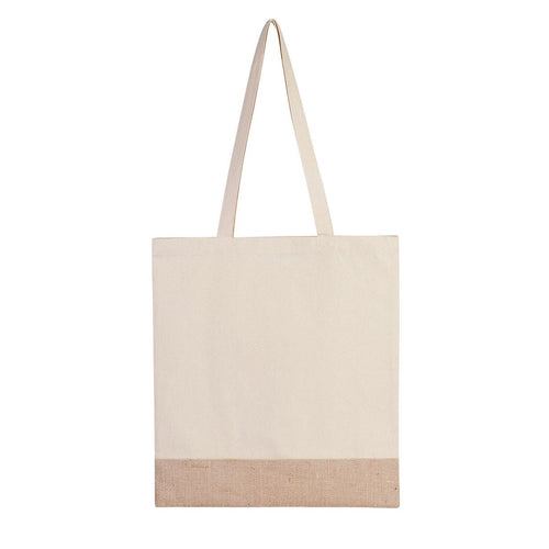 Bolsa ecológica personalizada de yute y algodón con asas resistentes para eventos corporativos y promociones empresariales.