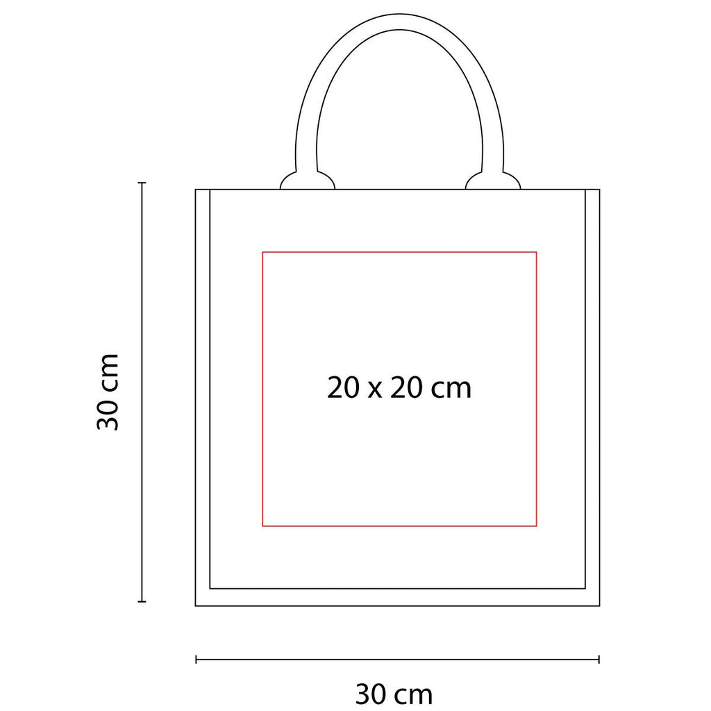Bolsa de yute personalizada con fuelle, interior plastificado y asas redondeadas para promociones empresariales.