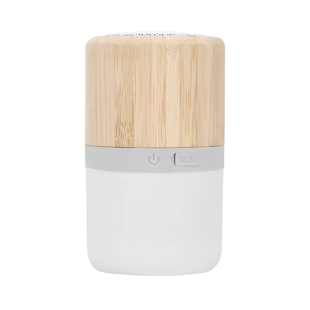 Bocina Bluetooth personalizada con lámpara LED de tres niveles de luz y acabado en bambú.