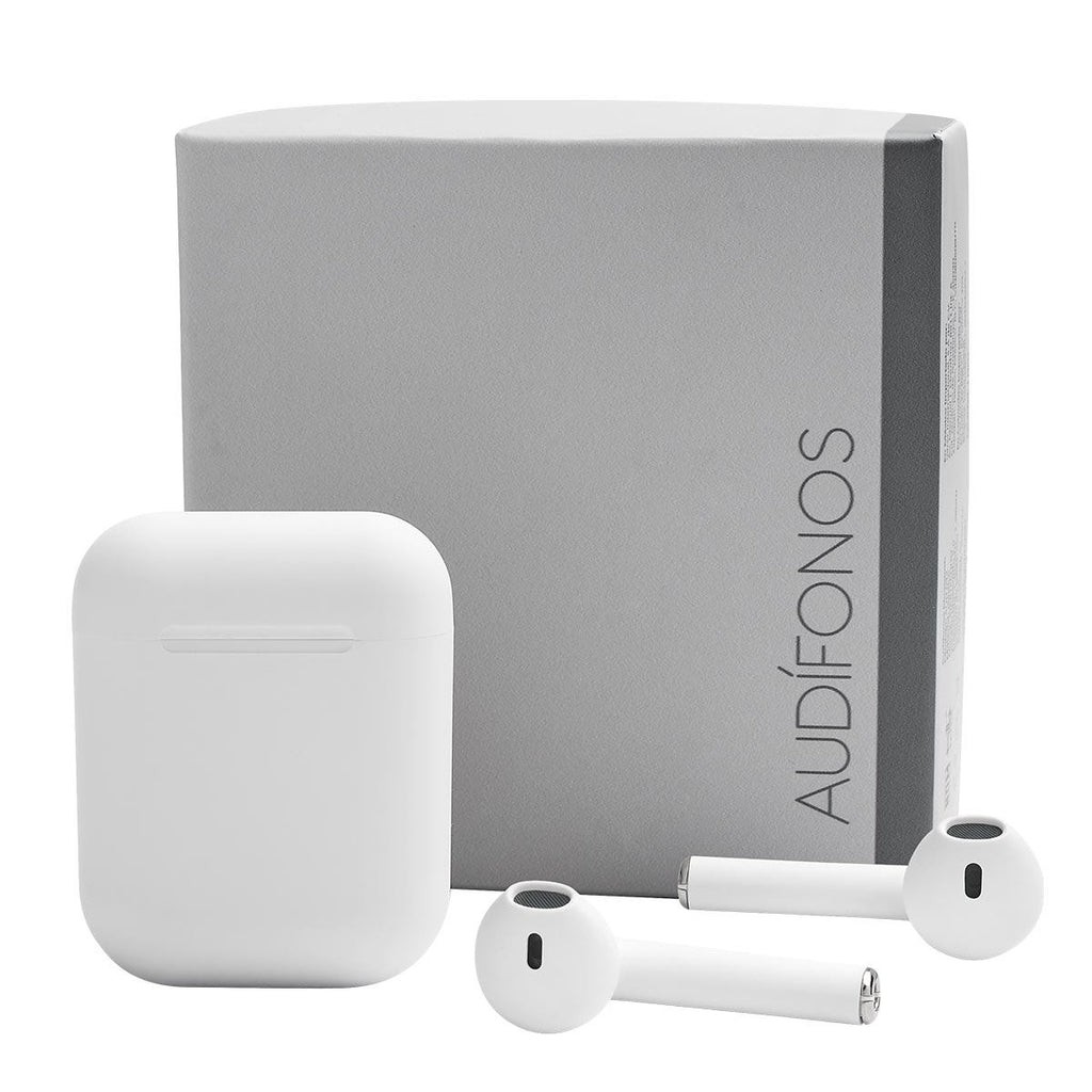 Audífonos Bluetooth personalizados con estuche de carga y control táctil para empresas.