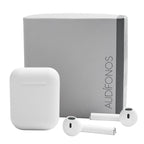 Audífonos Bluetooth personalizados con estuche de carga y control táctil para empresas.
