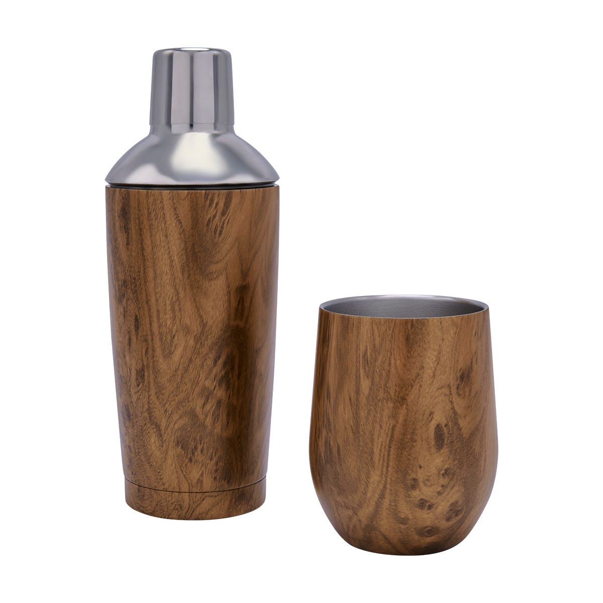Set para preparación de bebidas con shaker y vaso de acero inoxidable personalizado para empresas.