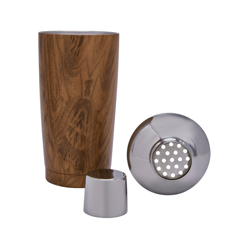 Set para preparación de bebidas con shaker y vaso de acero inoxidable personalizado para empresas.