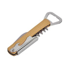 Destapador multifuncional de bambú y metal con sacacorchos y navaja personalizado para empresas.