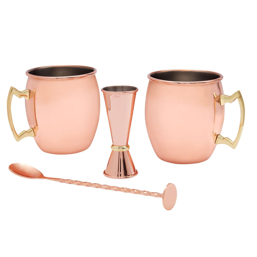 Set de mixología de acero inoxidable con tarros, dosificador y agitador personalizado para empresas.