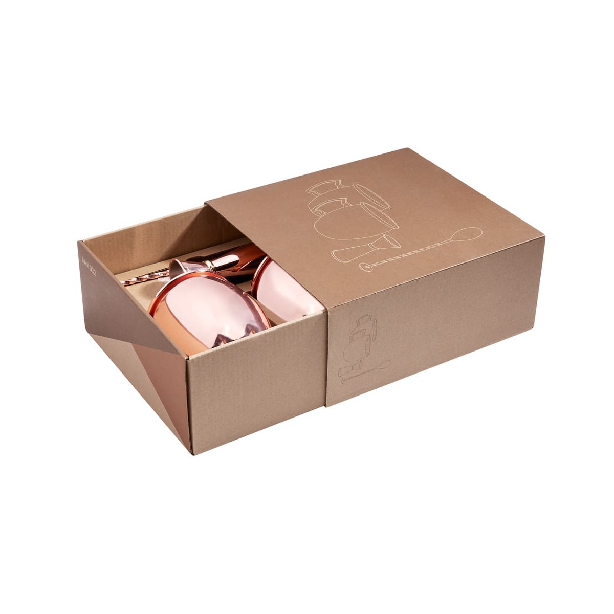 Set de mixología de acero inoxidable con tarros, dosificador y agitador personalizado para empresas.
