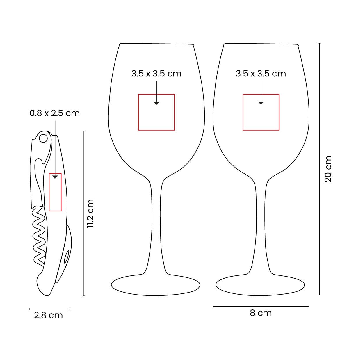 Set de dos copas de cristal y sacacorchos en caja para regalo corporativo personalizado.