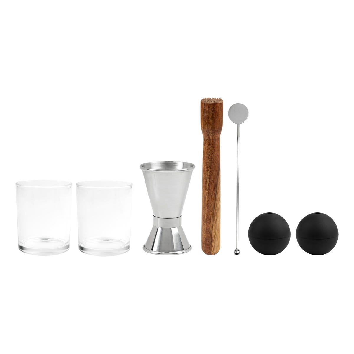 Set de mixología de 7 piezas con vasos y accesorios para preparar bebidas personalizado para empresas.