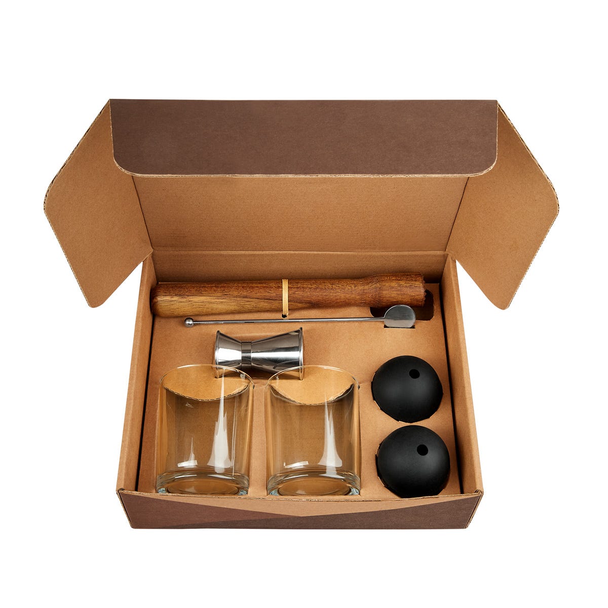 Set de mixología de 7 piezas con vasos y accesorios para preparar bebidas personalizado para empresas.