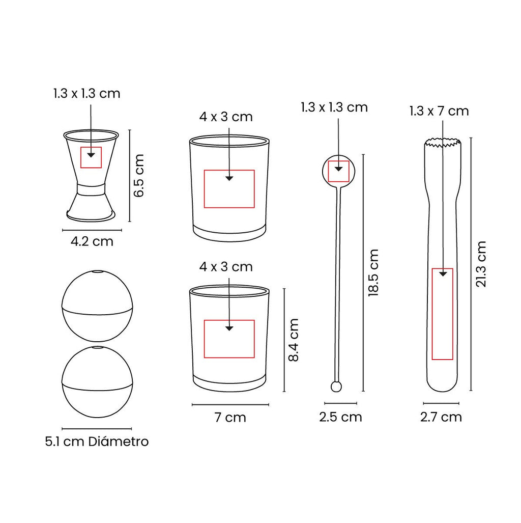 Set de mixología de 7 piezas con vasos y accesorios para preparar bebidas personalizado para empresas.