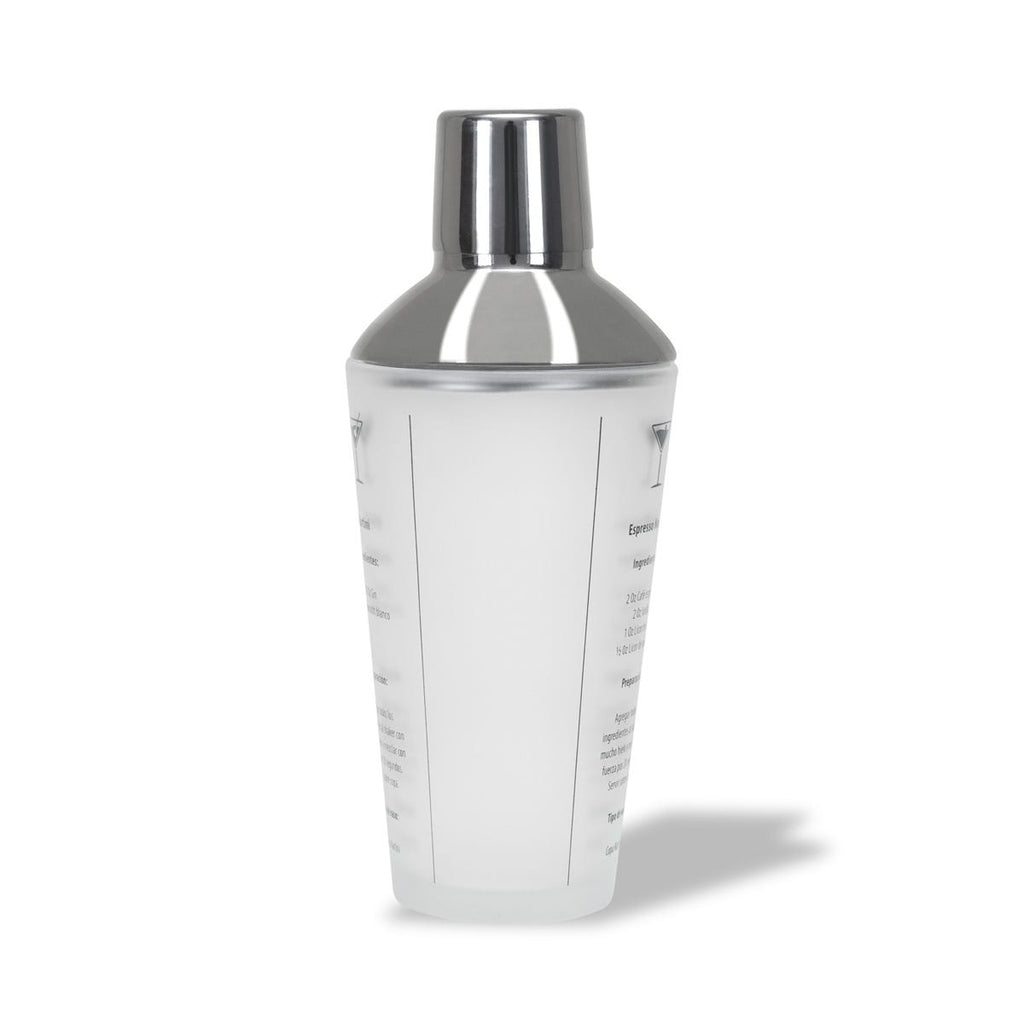 Shaker de cristal de 450 ml para preparar cócteles con recetas y personalizado para empresas.