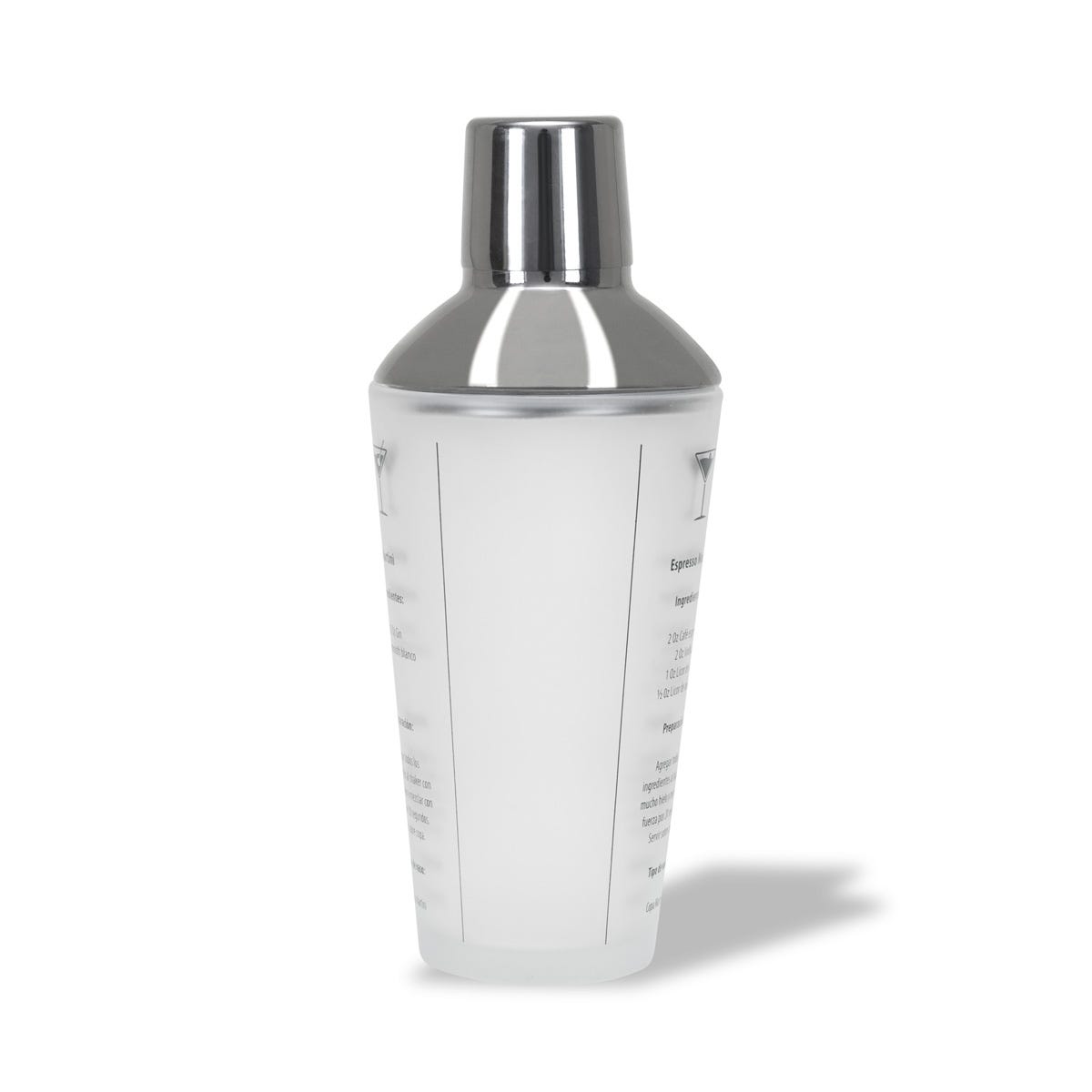 Shaker de cristal de 450 ml para preparar cócteles con recetas y personalizado para empresas.