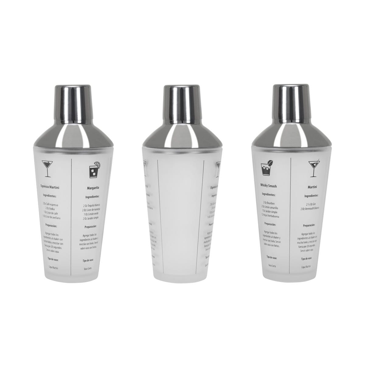 Shaker de cristal de 450 ml para preparar cócteles con recetas y personalizado para empresas.