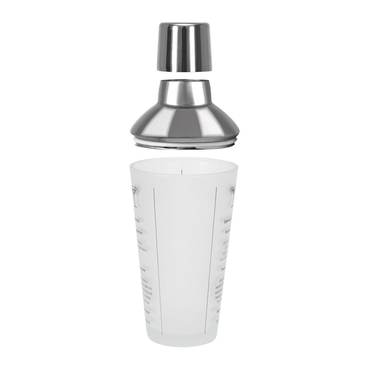 Shaker de cristal de 450 ml para preparar cócteles con recetas y personalizado para empresas.