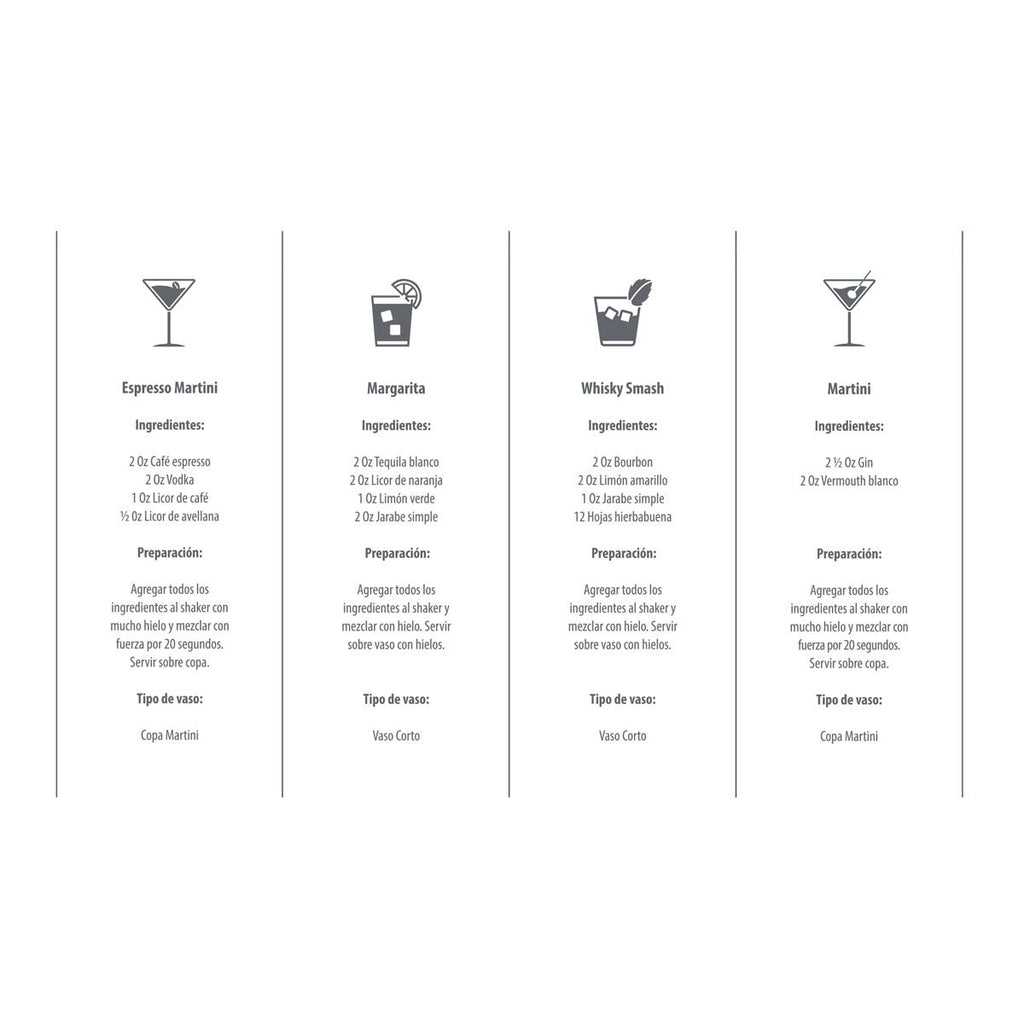 Shaker de cristal de 450 ml para preparar cócteles con recetas y personalizado para empresas.