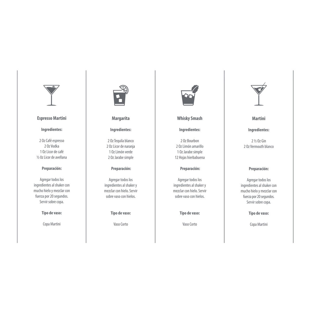Shaker de cristal de 450 ml para preparar cócteles con recetas y personalizado para empresas.