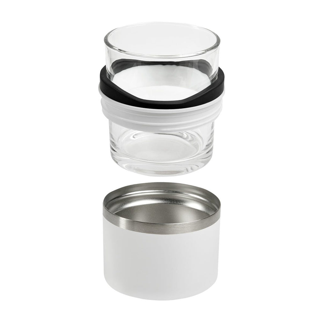 Vaso de cristal para whisky con porta vaso de acero inoxidable personalizado para regalos corporativos.