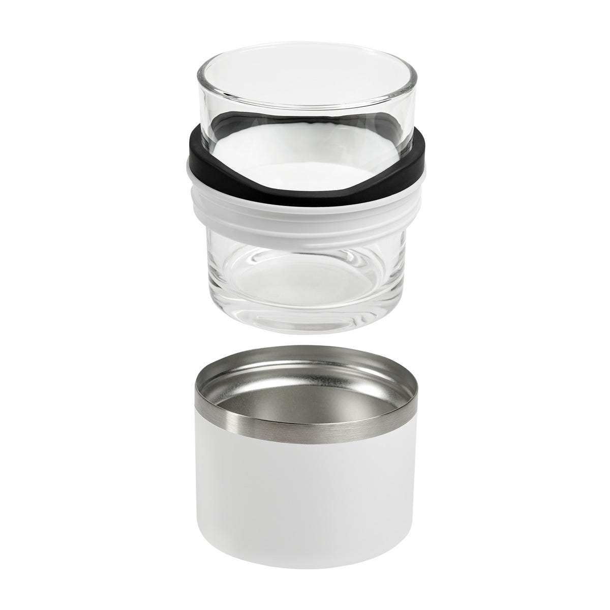 Vaso de cristal para whisky con porta vaso de acero inoxidable personalizado para regalos corporativos.